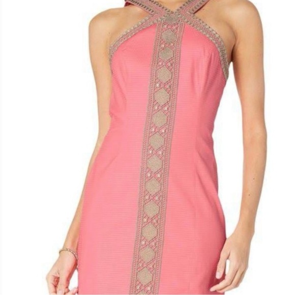 NWOT Lilly Pulitzer Vena Stretch Shift Dress Pink with Gold Detailing, Size 14 - Picture 1 of 9
